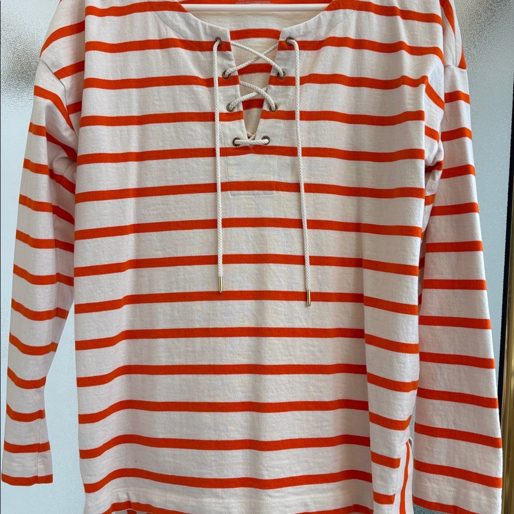 Talbots Striped Lace-Up Women's Top - Orange and White